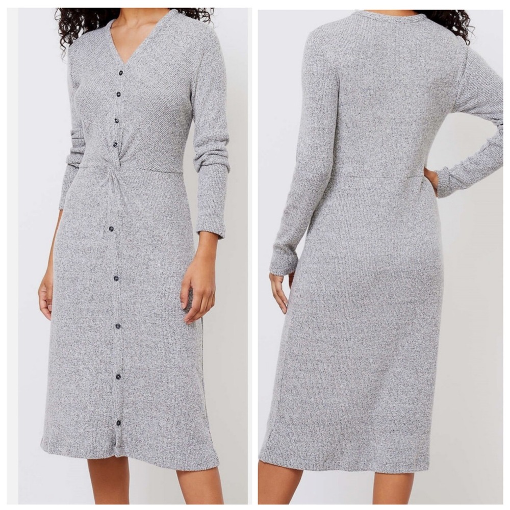 Women’s Gray Button-Front Knit Midi Dress